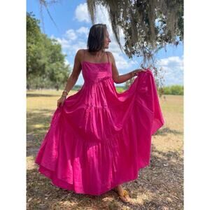 MATTEAU Australia Asymmetric Tiered Sundress Silk Cotton Blend fuchsia 8